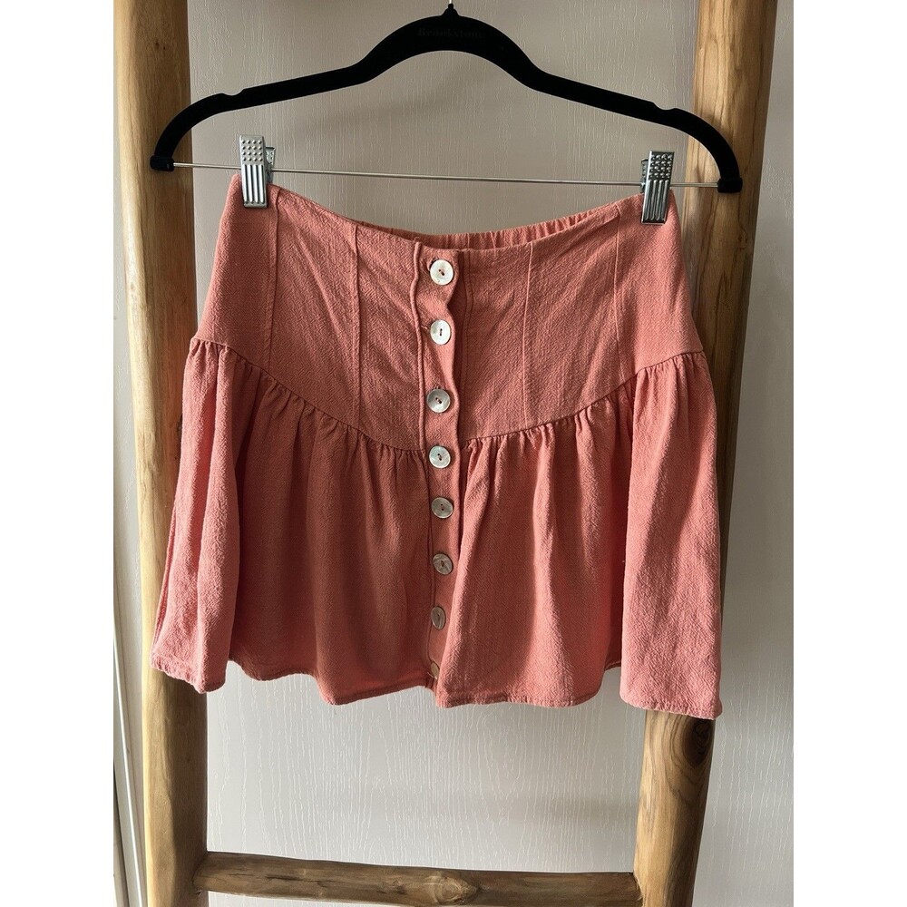 Forever 21 Women’s Pink Button Front High Rise Rayon Linen Mini Skirt, Size S